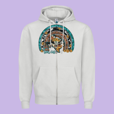 Texas Map Sunflower Leopard Cowhide Aztec Turquoise Gemstone Rainbow Zipper Hoodie Designed By Artiststas