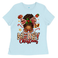Baby Blue merry christmas afro messy bun Ladies Tee - texasbilliewilder