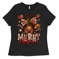 Black merry christmas afro messy bun Ladies Tee - texasbilliewilder