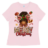 Bubblegum Pink merry christmas afro messy bun Ladies Tee - texasbilliewilder