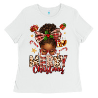 White merry christmas afro messy bun Ladies Tee - texasbilliewilder