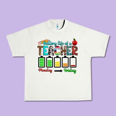 Battery Life Of A Teacher Monday Friday Urban Heavy Tee Designed By Ranaportraitstore
