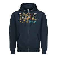 Navy love texas map sunflower cactus cowhide leopard Zipper Hoodie - Artiststas
