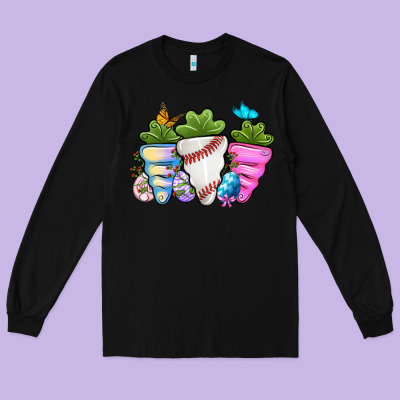 Easter Day Baseball Easter Sports Carrots Long Sleeve Tee Designed By Oliviacreatesart