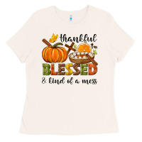 Bone Thankful blessed and kind of a mess Ladies Tee - NancyCooperArtShop