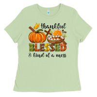 Matcha Thankful blessed and kind of a mess Ladies Tee - NancyCooperArtShop