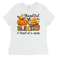 White Thankful blessed and kind of a mess Ladies Tee - NancyCooperArtShop