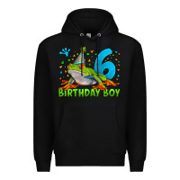 Black birthday boy frog age 6 Premium Hoodie - LillyAllenDesigns