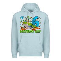 Blue Mist birthday boy frog age 6 Premium Hoodie - LillyAllenDesigns