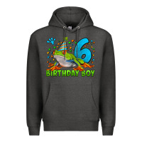Charcoal Heather birthday boy frog age 6 Premium Hoodie - LillyAllenDesigns