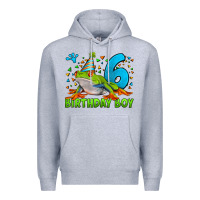 Heather Grey birthday boy frog age 6 Premium Hoodie - LillyAllenDesigns