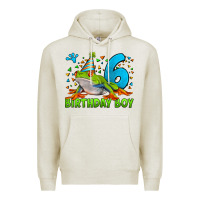 Oatmeal Heather birthday boy frog age 6 Premium Hoodie - LillyAllenDesigns