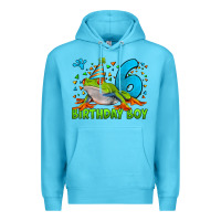 Ocean Blue birthday boy frog age 6 Premium Hoodie - LillyAllenDesigns