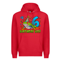 Red birthday boy frog age 6 Premium Hoodie - LillyAllenDesigns