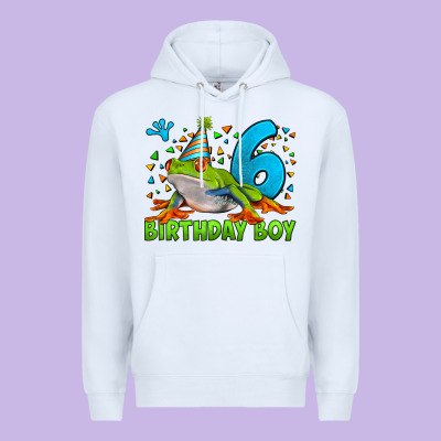 Birthday Boy Frog Age 6 Premium Hoodie Designed By Lillyallendesigns