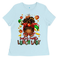 Baby Blue santas favorite lunch lady afro messy bun Ladies Tee - texasbilliewilder