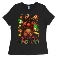 Black santas favorite lunch lady afro messy bun Ladies Tee - texasbilliewilder