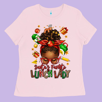 Santas Favorite Lunch Lady Afro Messy Bun Ladies Tee Designed By Texasbilliewilder