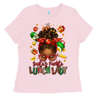 Bubblegum Pink santas favorite lunch lady afro messy bun Ladies Tee - texasbilliewilder