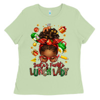 Matcha santas favorite lunch lady afro messy bun Ladies Tee - texasbilliewilder