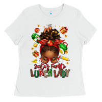 White santas favorite lunch lady afro messy bun Ladies Tee - texasbilliewilder