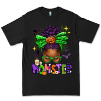 Black Halloween Afro Messy Bun Momster Premium Tee - texasbilliewilder
