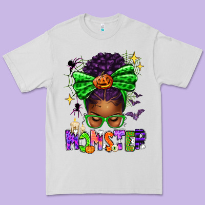 Halloween Afro Messy Bun Momster Premium Tee Designed By Texasbilliewilder