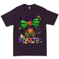 Plum Halloween Afro Messy Bun Momster Premium Tee - texasbilliewilder