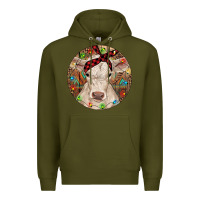 Army Green Christmas Charolais Calf Baby Cow Premium Hoodie - RanaPortraitStore