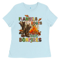 Baby Blue Flannels boots and bonfires Ladies Tee - NancyCooperArtShop