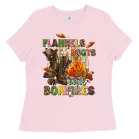 Bubblegum Pink Flannels boots and bonfires Ladies Tee - NancyCooperArtShop
