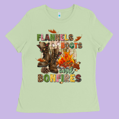 Flannels Boots And Bonfires Ladies Tee Designed By Nancycooperartshop