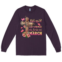 Plum Blessed women are born in March Long Sleeve Tee - FaDigitalArtStudio