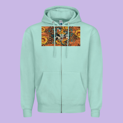 Texas Map Bull Skull Sunflower Leopard Licence Plate Zipper Hoodie Designed By Artiststas