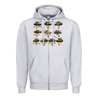 Heather Grey Top Ten Best WW2 Tanks M4 Sherman Panzer IV Tiger II T34 Zipper Hoodie - longCreatives
