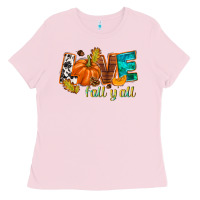 Bubblegum Pink Love Fall y'all Ladies Tee - NancyCooperArtShop
