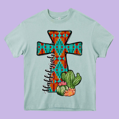 Aztec Cactus Cross Heavy Core Tee Designed By Jahusdesignshop