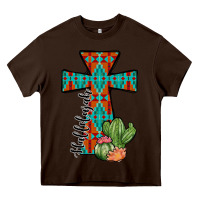 Chocolate Brown aztec cactus cross Heavy Core Tee - JahusDesignShop