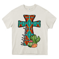 Cream aztec cactus cross Heavy Core Tee - JahusDesignShop
