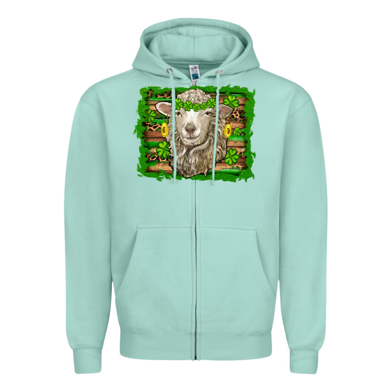 St Patricks Day Sheep Shamrock Gold  Serape Leopard Glitter Zipper Hoodie by Artiststas | Teevron
