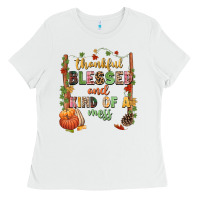 White Thankful blessed and kind of a mess Ladies Tee - NancyCooperArtShop