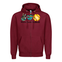 Burgundy peace love softball Zipper Hoodie - Artiststas