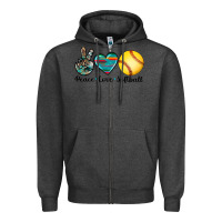 Charcoal Heather peace love softball Zipper Hoodie - Artiststas