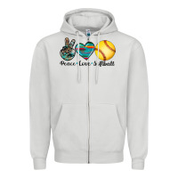 Dove Grey peace love softball Zipper Hoodie - Artiststas