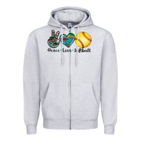 Heather Grey peace love softball Zipper Hoodie - Artiststas