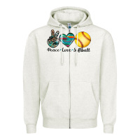 Oatmeal Heather peace love softball Zipper Hoodie - Artiststas