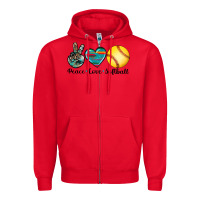 Red peace love softball Zipper Hoodie - Artiststas