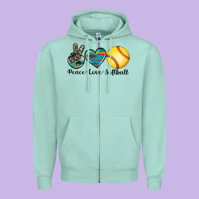 Peace Love Softball Zipper Hoodie Designed By Artiststas