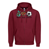 Burgundy peace love soccer Zipper Hoodie - Artiststas