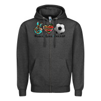 Charcoal Heather peace love soccer Zipper Hoodie - Artiststas
